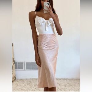 Lulus Blush Pink Satin Midi Slip Skirt
